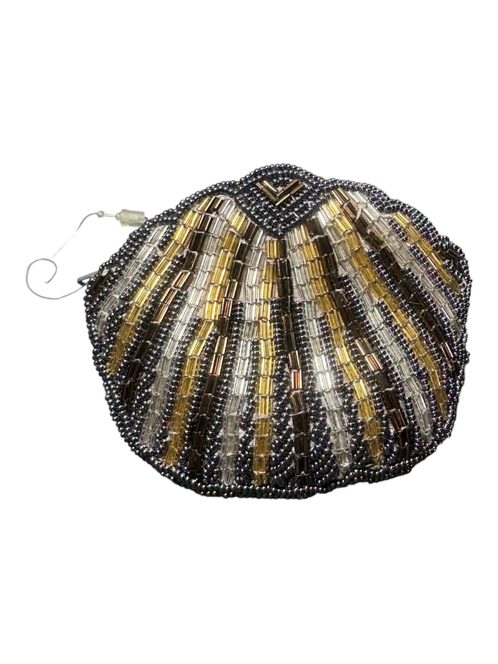 Handmade Beaded Gold and Silver Shell Pouch - Picture 1 of 4